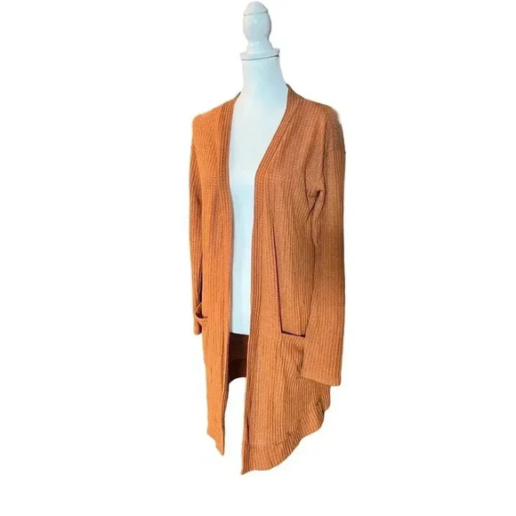 Tickled teal the Aubrey cardigan orange waffle texture, side length size large - Picture 2 of 10